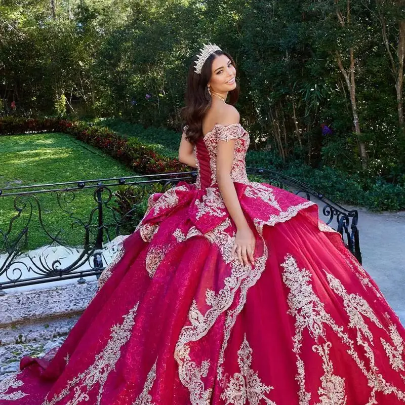 Red Shiny Quinceanera Dresses 2025 Sweetheart Birthday Party Princess Sweet 16 Gown With Appliques Pageant Vestidos De 15 Anos