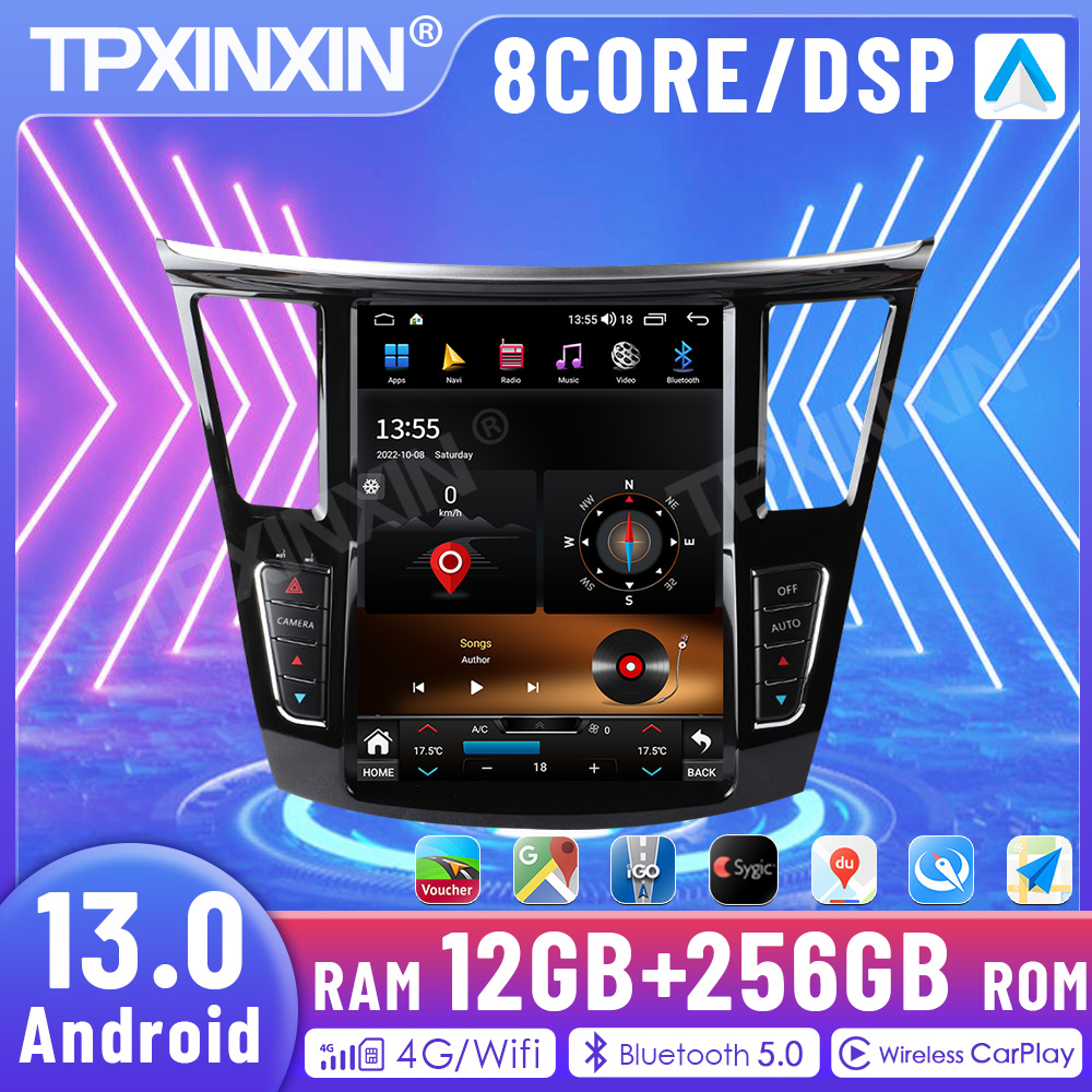 12.1 Inch Tesla Style CarPlay Android 13 For Infiniti QX60 IX35 2014-2019 Car Radio Stereo Receiver GPS Audio Recorder Head Unit