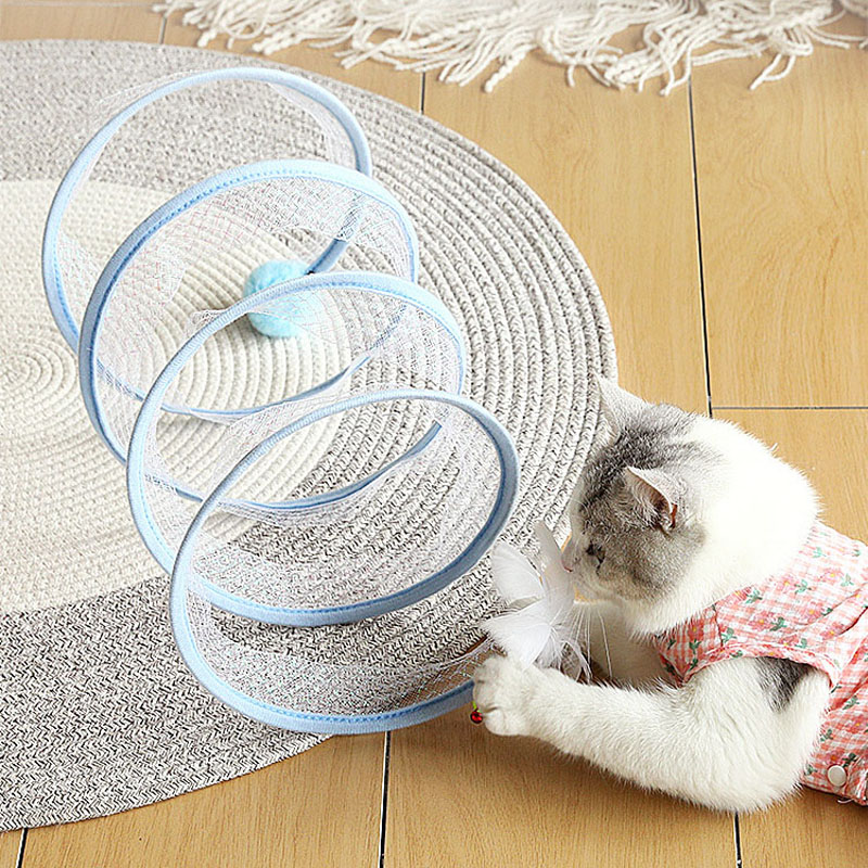 Funny Cat Toys Foldable Tunnel Hanging Feather Mouse Sisal Ball Elastic Mesh Indoor Interactive Play Kitten Toys Pet Supplies