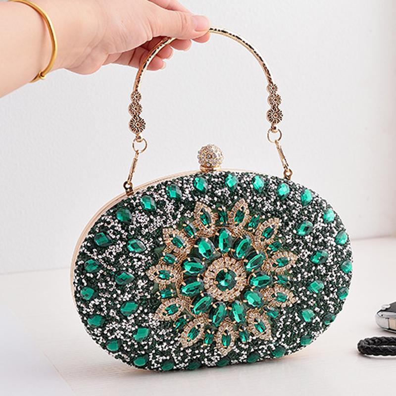 Green Small Women's Handbags Luxury Designers Round Crossbody Bag 2023 Crystal Clutch Party Wallets for Weddings Diamond Bag