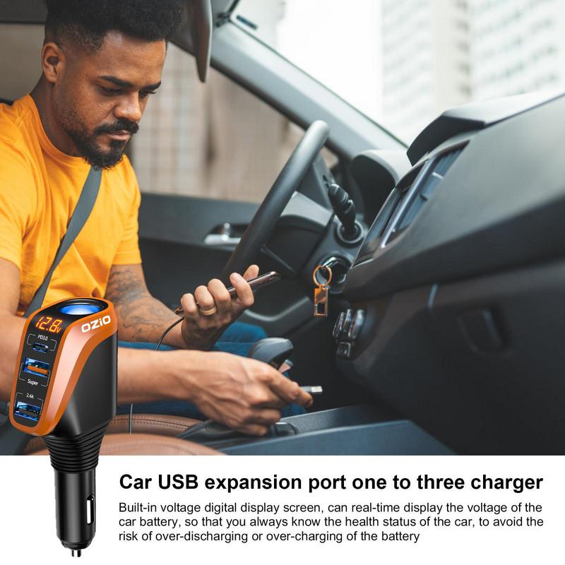 Universal 4 In 1 12V/24V USB C Car Charger USB Car Charger Quick Charge With 3 USB Ports Car Charger With LED Voltage Display 2e0d3