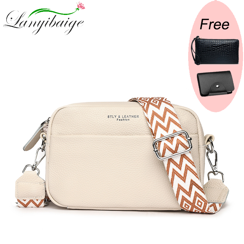2023 Luxury Genuine Leather Women's Shoulder Crossbody Bag Weave Wide Shoulder Cowhide Women Handbags Female Phone Messenger bag