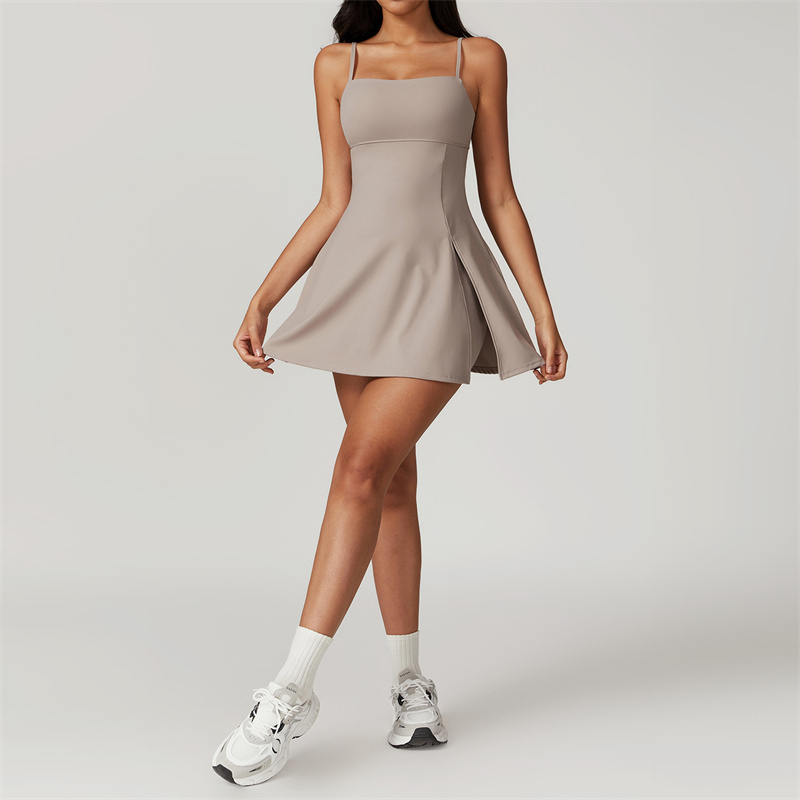 Womens Yoga Outfits Ladies Tennis Dresses Cheerleaders One Piece Dress Sleeveless Lining Safety Pants Bandage Fast Dry gym set