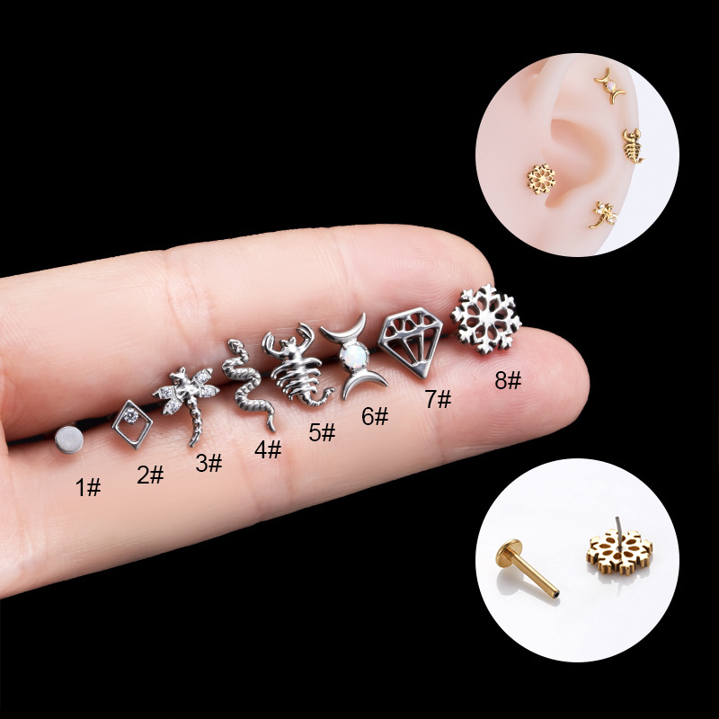 Piercing Labret Stud F136 Titanium 16G Goth Snakes Scorpions Push Needle Lip Earrings Helix Conch Piercing Lobe Body Jewelry