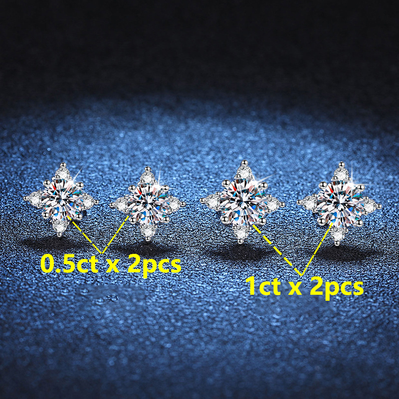 PureNew 0.5ct/1ct Four Claws Moissanite Diamond Earring For Women Original S925 Silver Simple Wedding Diamond Earring Jewelry