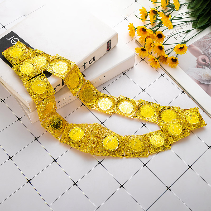 Caftan Belts Arab Traditional Holiday Jewelry Gold Color Bride Belt Algerian Style Head Coin Waist Chain Square Design