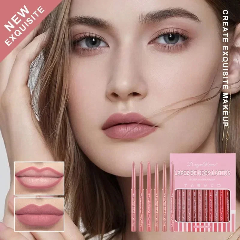 Cameo Brown Lip Stick Lipliner Pencil 12-color Set Draw Outline The Lip Line Pen Matte Long-lasting Lipstick Pink Velvet Makeup 240621