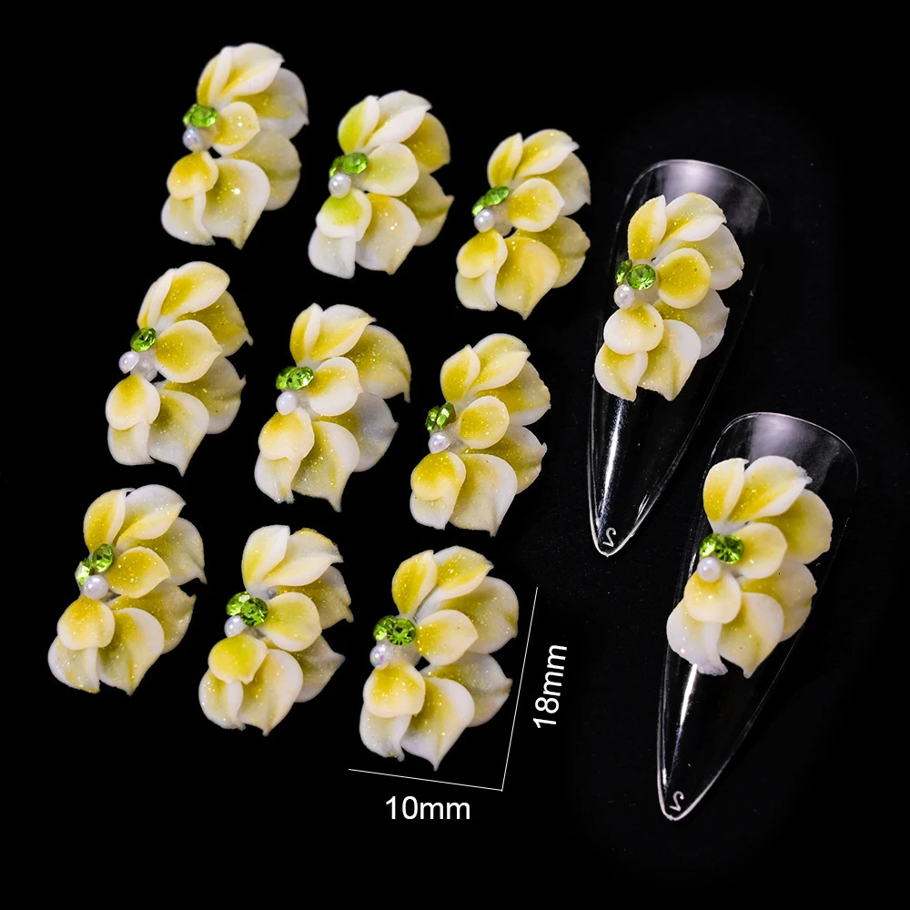 10pcs Charm Side Flower 3D Acrylic Carved Flower Nail Art Decoration Parts Fashion Pearl Rhinestone Floret Handmade Accessories* 240621