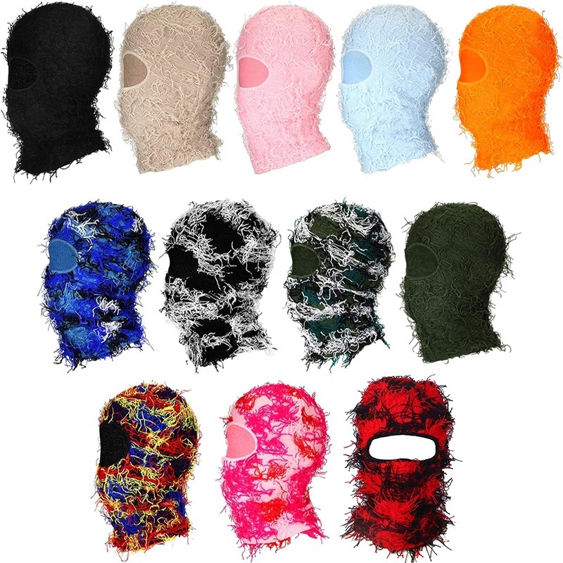 Distressed Knitted Full Face Ski Hipop Unisex Shiesty Outdoor Mask Camouflage Balaclava Fleece Fuzzy Beanies
