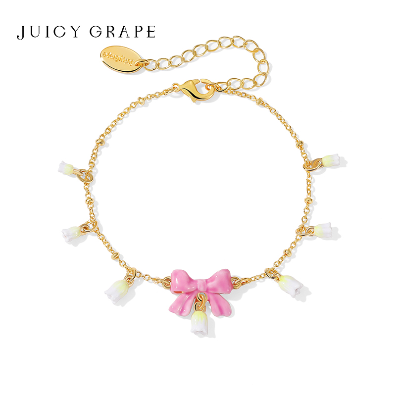 JUICY GRAPE Original Luxurious and Unique Pink Butterfly Bow Bellflower Bracelet Perfect Gift for Best Friends or Girlfriends 10ad4