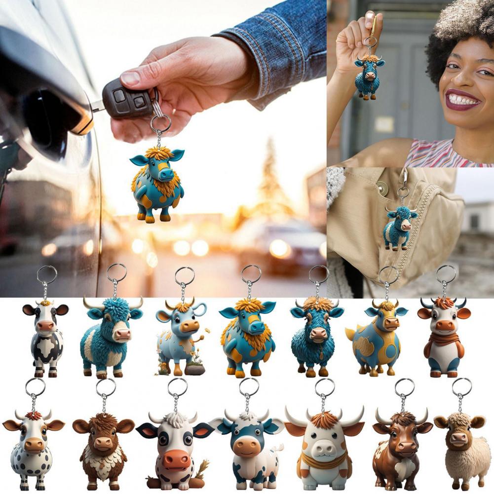 Key Chain Acrylic Cow Keychain Bright Colors Durable Keychain Pendant For Backpack Bag Key Farm Style Highland Cattle Series