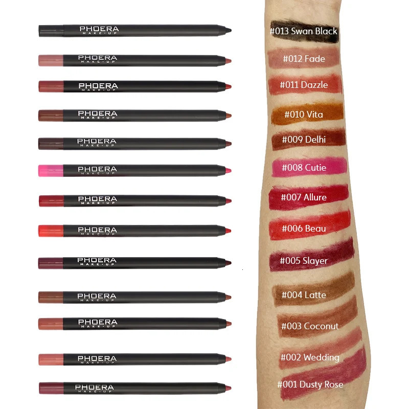 PHOERA Waterproof Matte Brown Lip Liner 12 Color Long Lasting Moisturizing Sexy Lip Pencil Women Natural Lipstick Makeup 240621