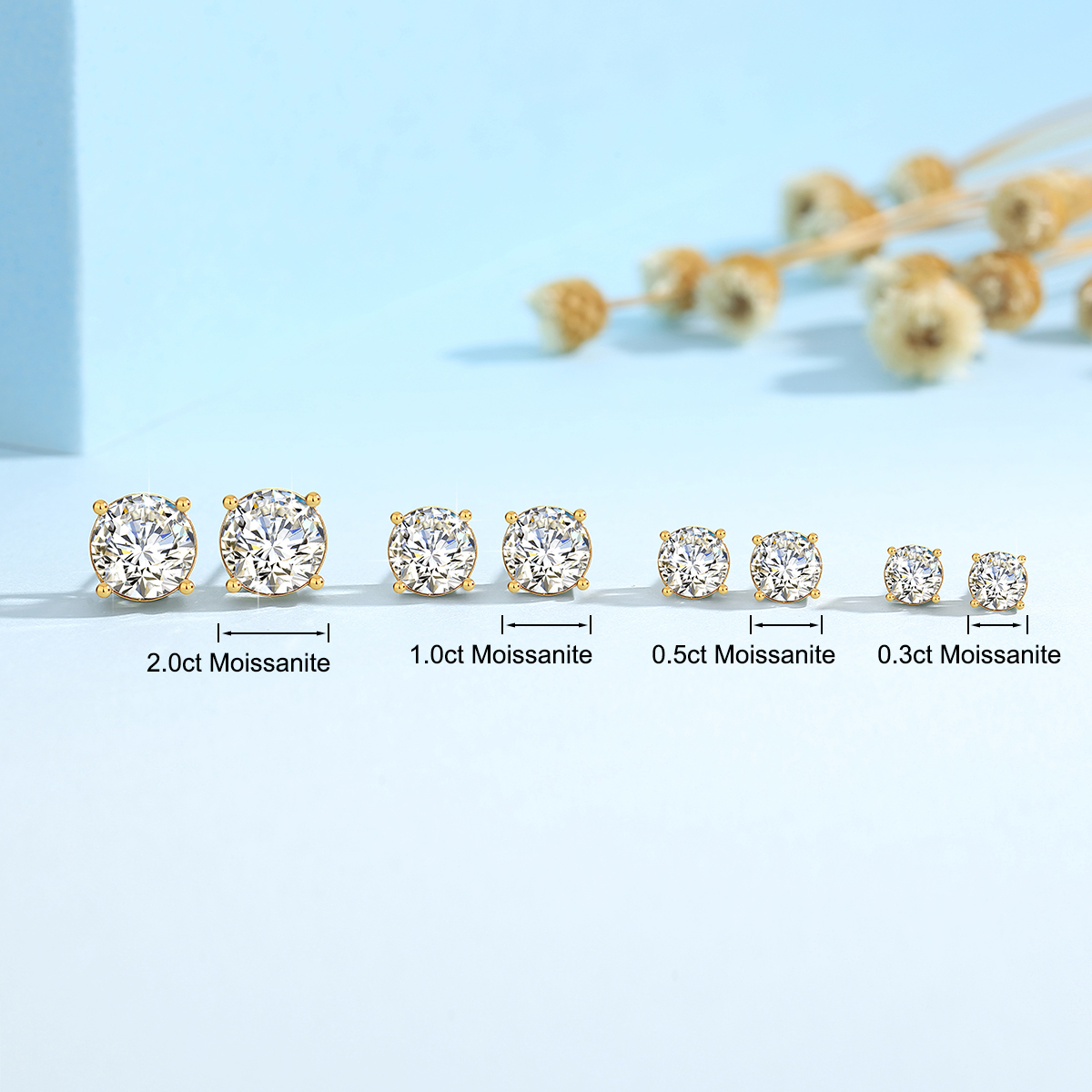 Yellow Szjinao Gold 1CT Moissanite stud earrings Brilliant Cutting Dia Earrings D VVS for Women Wedding Fine Jewelry smile