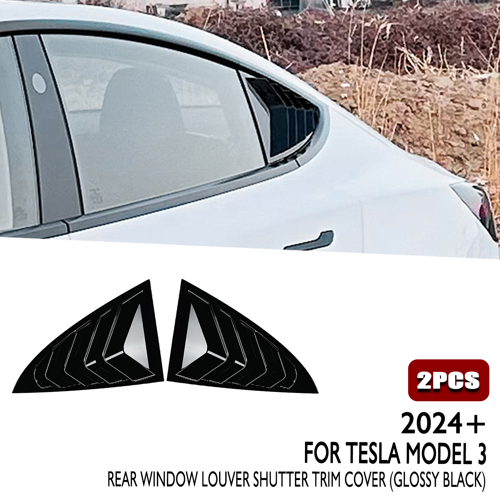 2PCS Car Shutter Window Rear Cover Trim Louver Side Vent Trim For Tesla Model 3 2024+ smile + + +