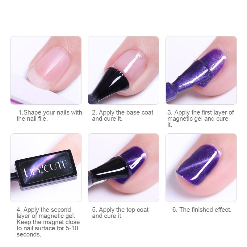 LILYCUTE ML D Reflective Cat Magnetic Gel Nail Polish Set With Magnet Stick Black Fluorescent Glitter 5