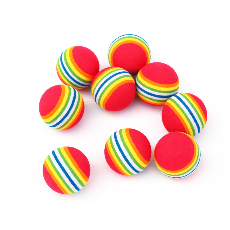 10Pcs Colorful Cat Toy Ball EVA Bite-Resistant Elastic Rainbow Ball Kitten Puppy Chewing Training Interactive Toys Pet Supplies