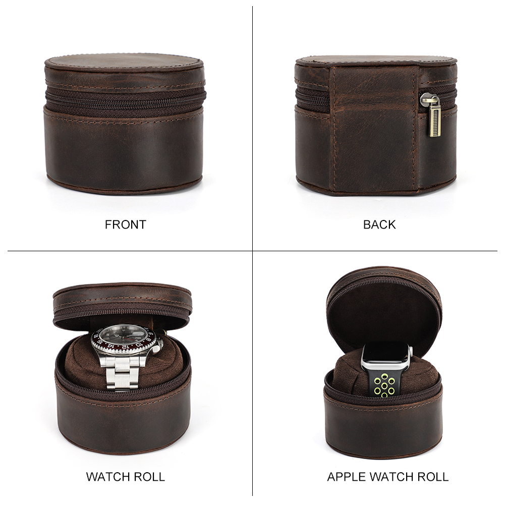 CONTACTS FAMILY Retro Single Watch Box Case for Men Genuine Leather Watch Roll Organizer Travel Jewelry Display Boxes Best Gift