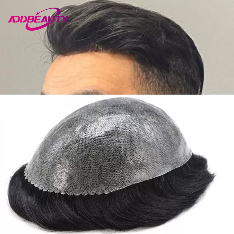 Prosthesis Full Hair Iskin PU 0.12-0.14Cm With ddmysmile Knots Straight Men Toupee Hairpiece Human Hair Wigs Ddmysmile Indian Hair System Natural Smil