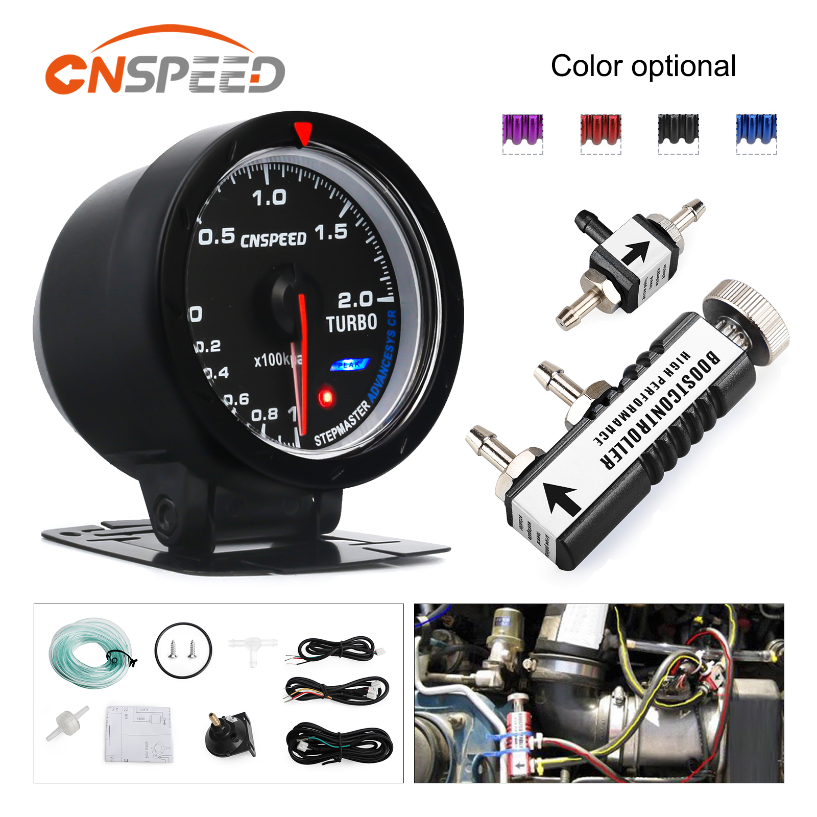 CNSPEED New 60mm Gauge -1-2 Bar Car Len With Adjustable Auto Turbo Boost Controller Kit 1-30 PSI