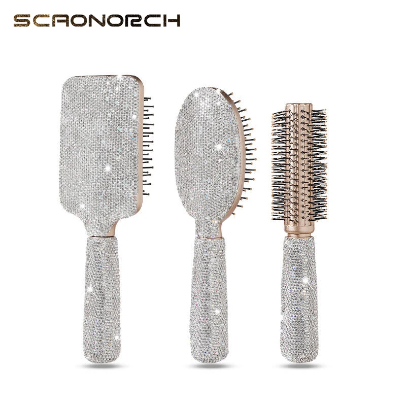Luxury Rhinestone Comb Portable Travel Massage Hair Comb Anti-static Detangling Hairbrush Hairdressing Styling Beauty Tool Decor