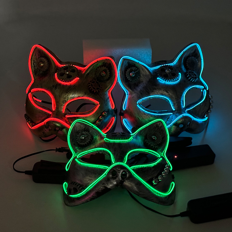 2023 Halloween New Steampunk Style Cat Full Face Mask Anime Cosplay LED Luminous Mask Glowing InThe Dark Night Party 1ac6f