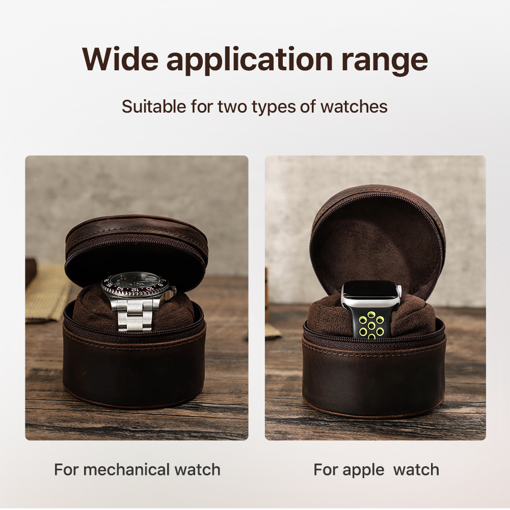 CONTACTS FAMILY Retro Single Watch Box Case for Men Genuine Leather Watch Roll Organizer Travel Jewelry Display Boxes Best Gift