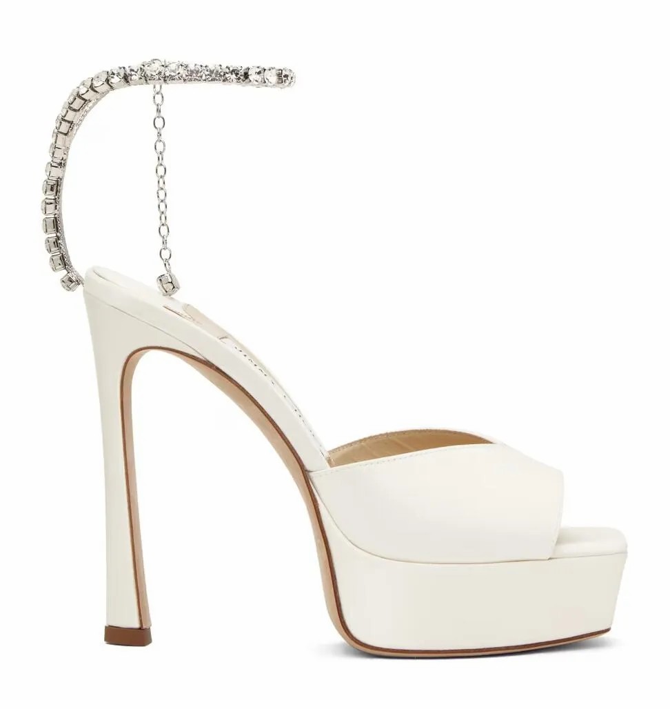 Brand de luxe Summer Bridal Wedding Sandals Sandals Chaussures Femmes Open Toe Plateforme talons Sandale Crystal Pumps White, Pink, Black Sandali