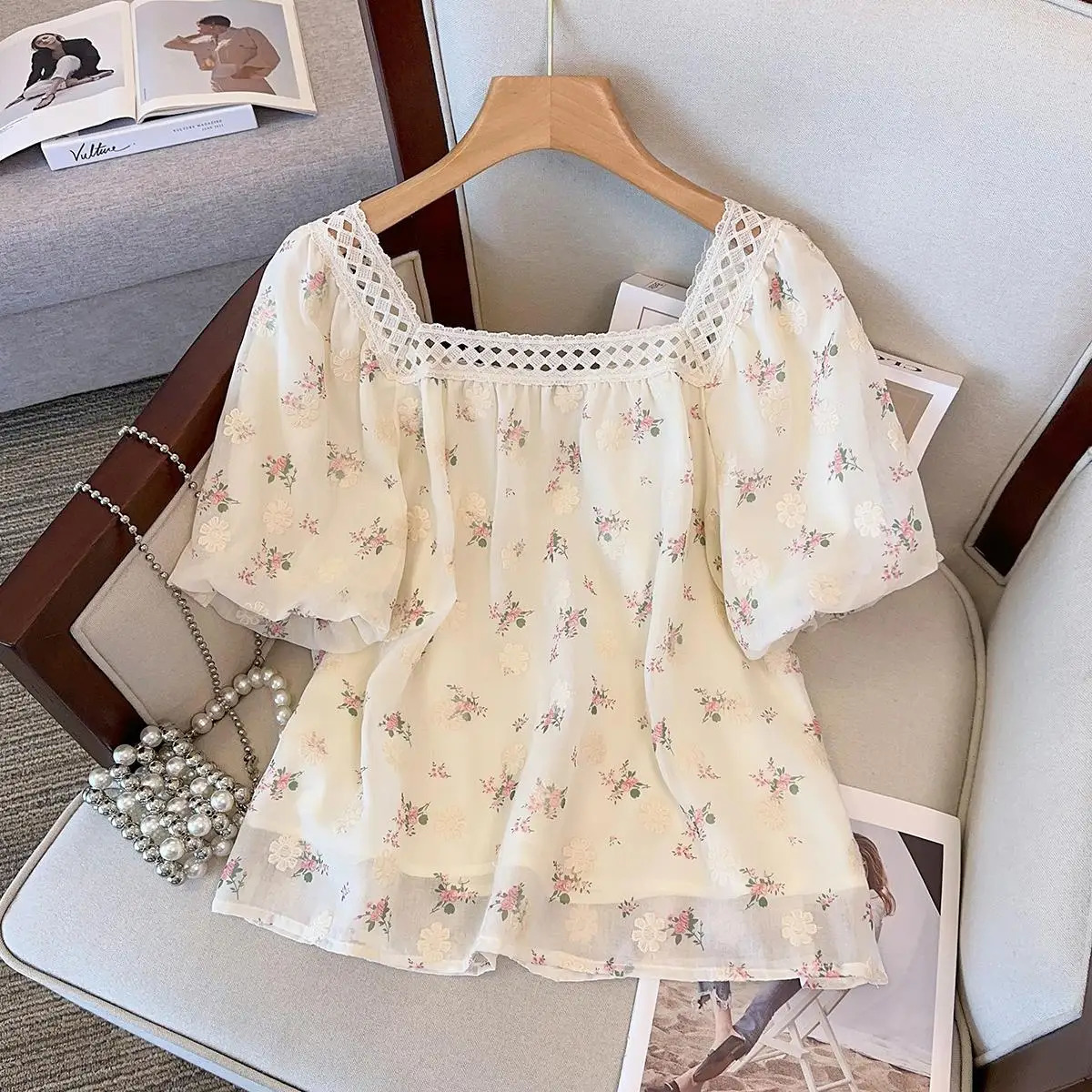 Plus Size L4XL Sweet Beautiful Shirts And Blouse Women Summer Short Sleeve Floral Print Tops Female Free Shippin Clothing 240617