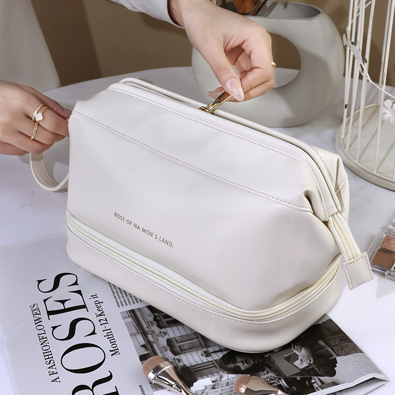 Double Layer Makeup Bag Women's Storage Bag Portable Travel PU Large Capacity Toilet Wash Pouch Cosmetic Organizer Bag e649a 5