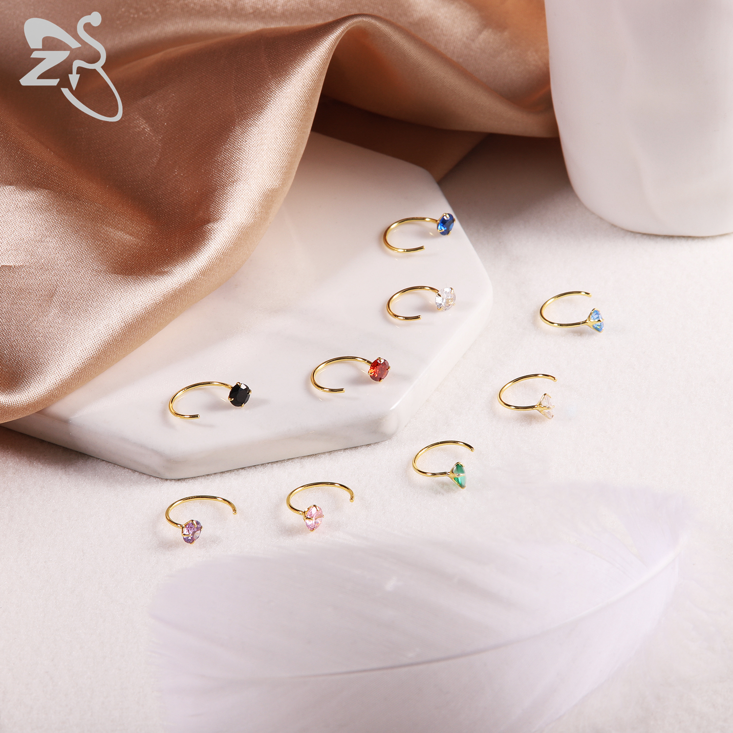 ZS 1 Pair Tiny 925 Sterling Silver Half Hoop Earrings Women Colorful CZ Crystal Ear Cartilage Helix Piercings 8MM Huggie Earring