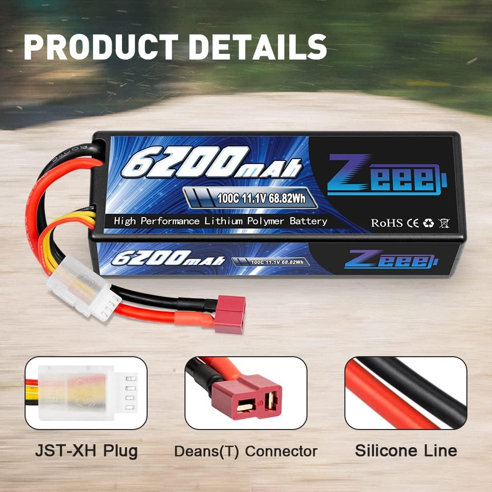 1/2pcs Zeee 3S Lipo Battery 6200mAh 11.1V 100C with T Plug Hardcase for RC Car Trucks Boats RC Airplane FPV Drones RC Model Part