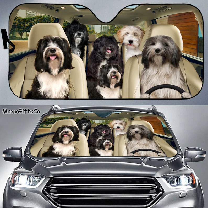 Tibetan Terrier Car Sun Shade, Tibetan Terrier Windshield, Dogs Family Sunshade, Dogs Car Accessories, Car Decoration, Dogs Love