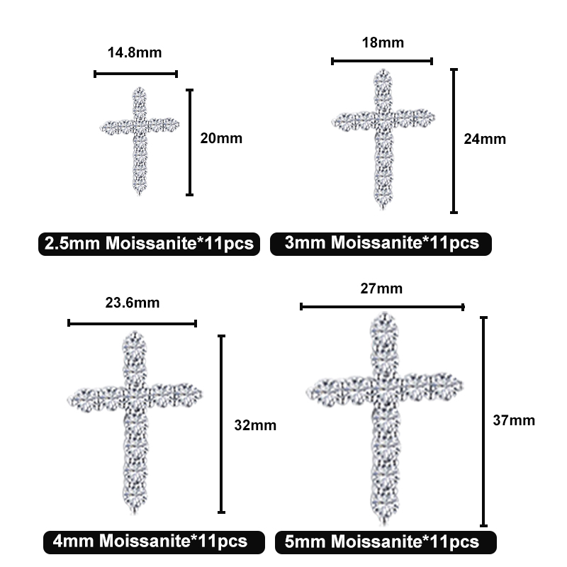 3mm D Color Moissanite Jesus Cross Pendant for Women Men S925 Silver 18k White Gold Plated Necklace Wedding Jewelry Gift