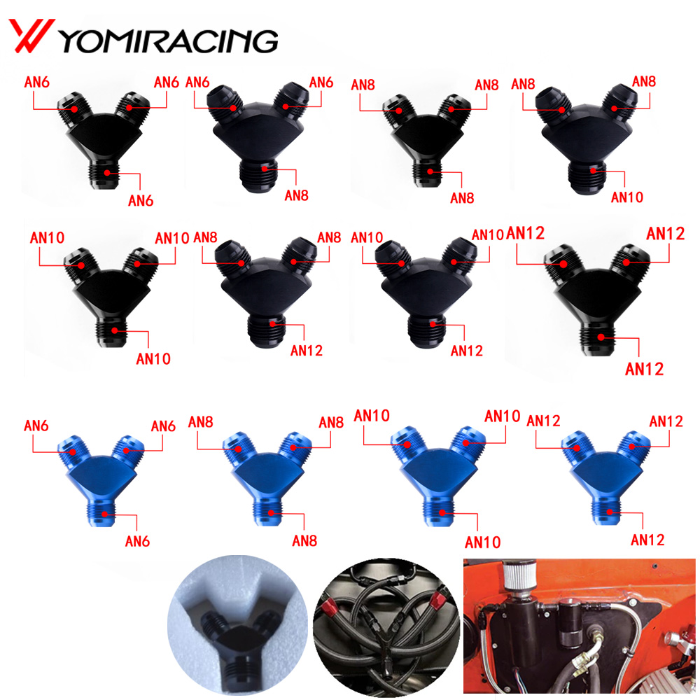 Universal AN6 AN8 AN10 AN12 Aluminum Block Adapter Fittings Adaptor Black Blue Y Type Oil Pipe Joint