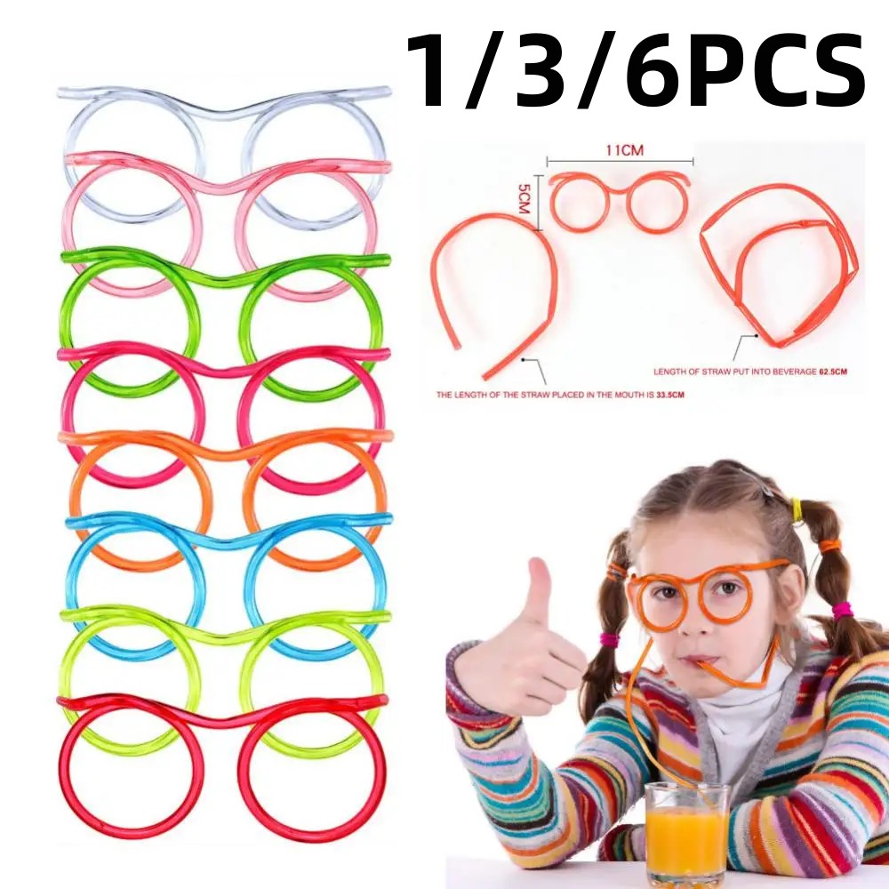 1/3/6pc Silly Straw Glasses Reusable Novelty Eyeglass Drinking Straw For Kids Party Annual Meeting Accessories Fun Loop Straws