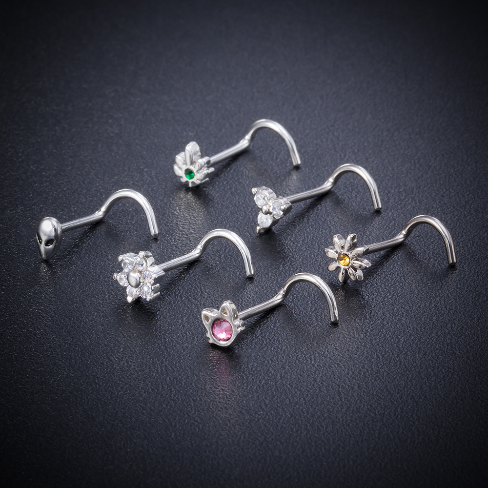 3PCS Pink Crystal Bend Nose Piercing Stud Set Spider Nose Ring Bulk Twist Butterfly Nose Rings And Studs Pack Piercing Nariz Lot 8dc58 5 81fdc