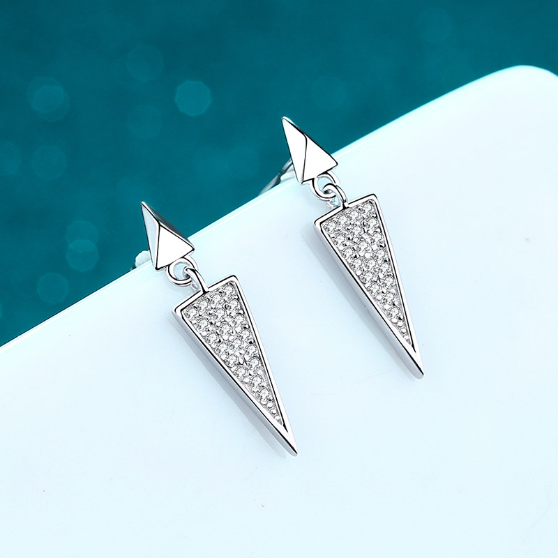 LORIELE Sterling Silver Moissanite Earrings Platinum Plating Full Diamond Setting Triangle Drop Earrings For Women Jewelry