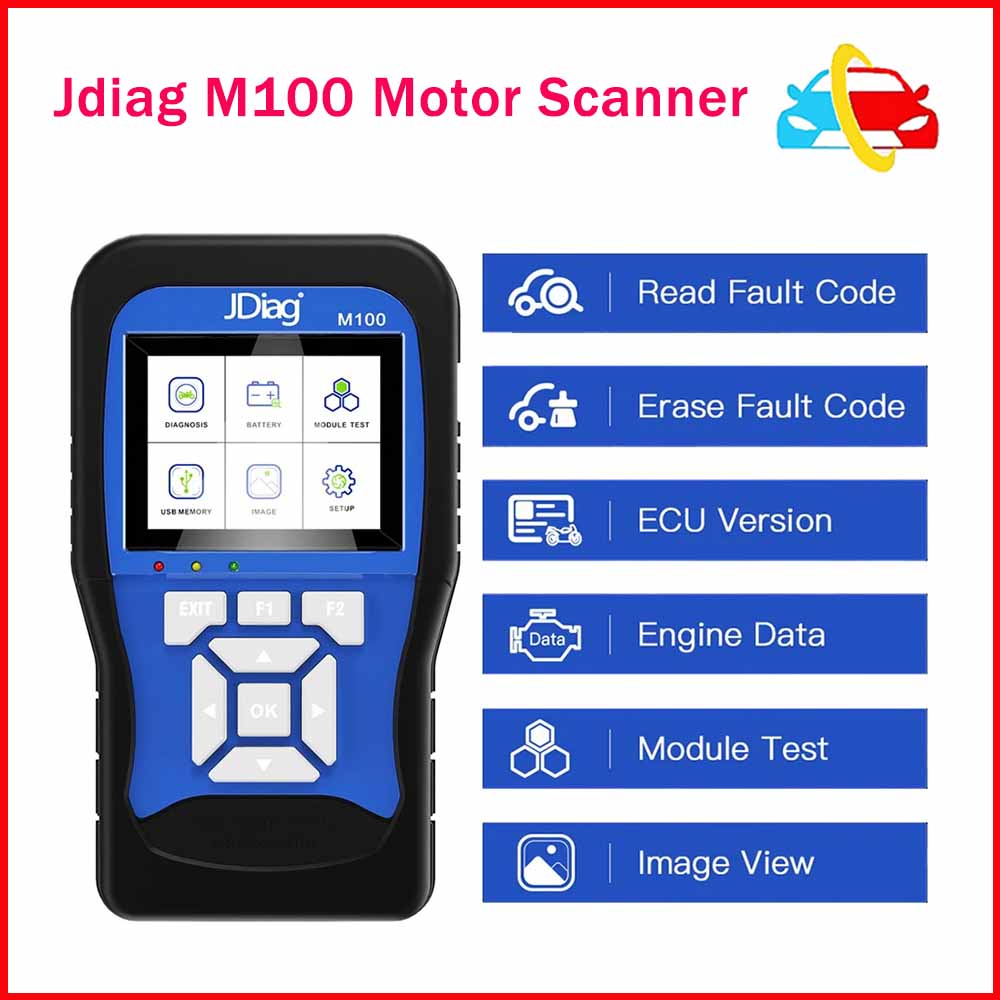 JDiag M100 Motorcycle Diagnostic Scanner Moto Fault Diagnostic Tool Motorbike Code Reader with Multiple Language