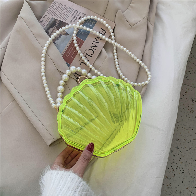 Transparent Acrylic Shell Shape Bag Summer High Quality Pvc Women's Designer Handbag Pearl Strap Shoulder Messenger Clutch Bag