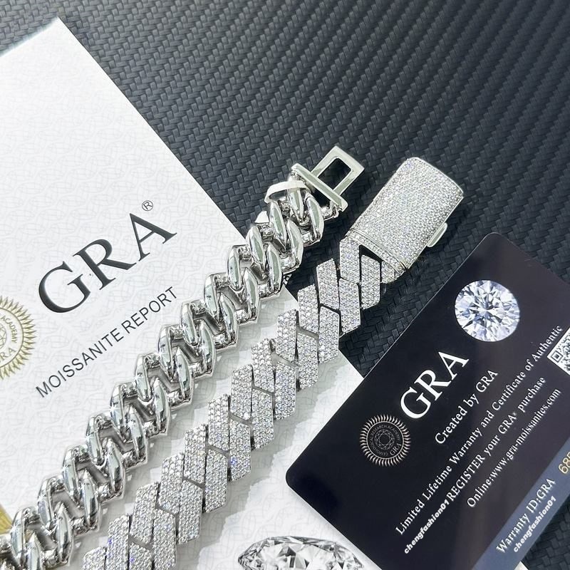 moissanite Cuban link chain necklace hip hop 3 row moissanite chain 20MM V gold iced out Diamond chains for women men prong chocker chain jewelry