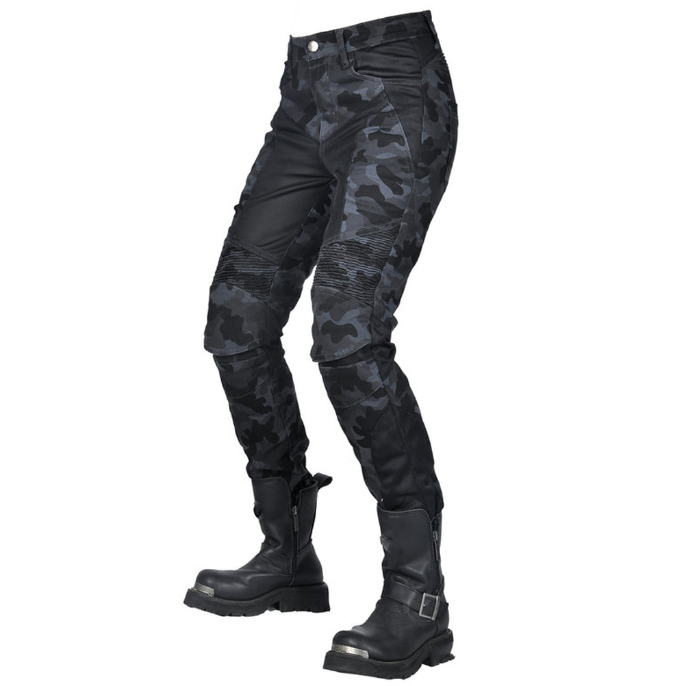 Women Motorcycle Riding Pants with 4 XUpgrade CE Armor Blue Camouflage Street Bike Motorcross Racing Jeans Protective Chaps Pant
