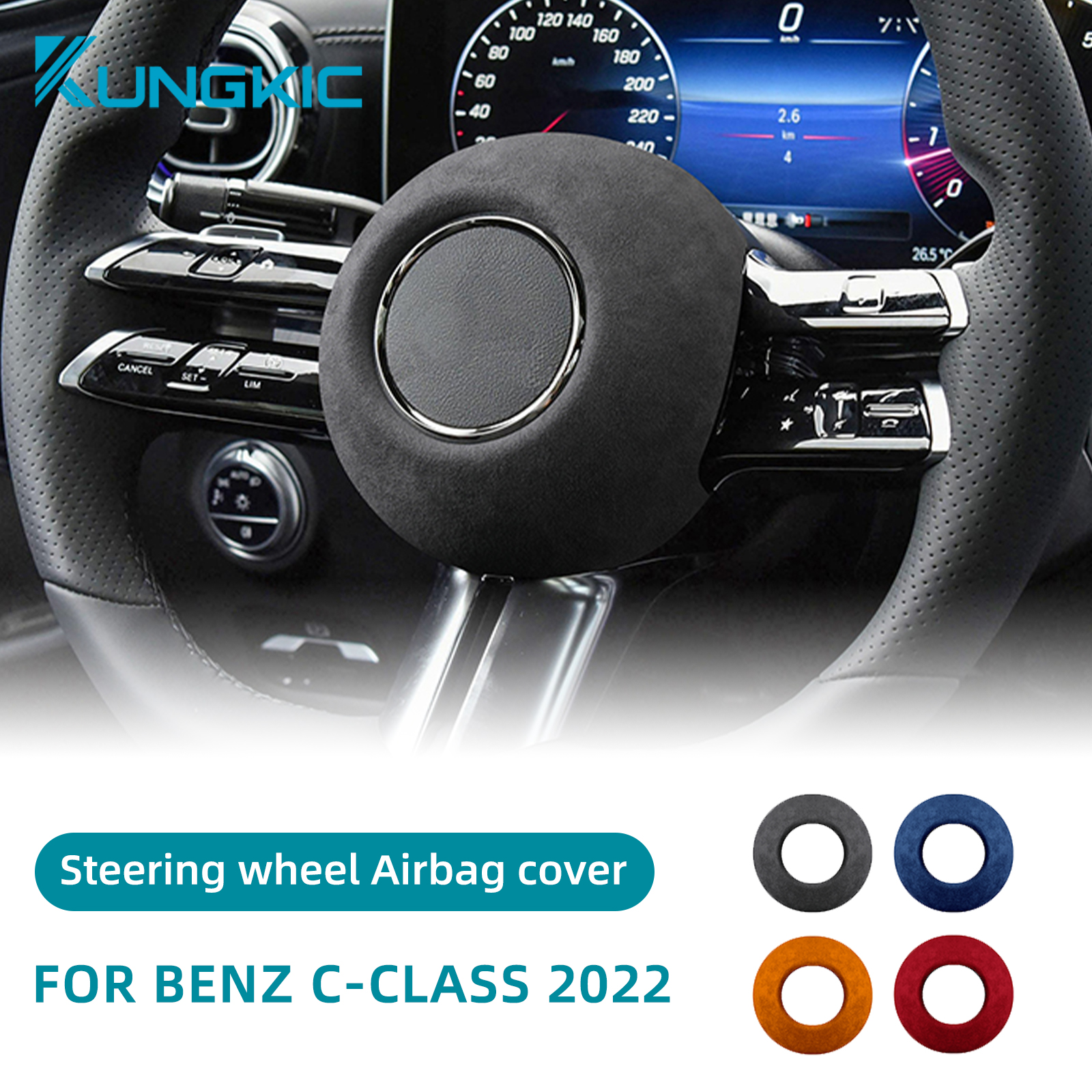 Italy Super Suede Steering Wheel Horn Cover For Mercedes Benz C E S class W206 S206 W213 W223 GLS X167 EQS EQE GT 2021 2022 2023