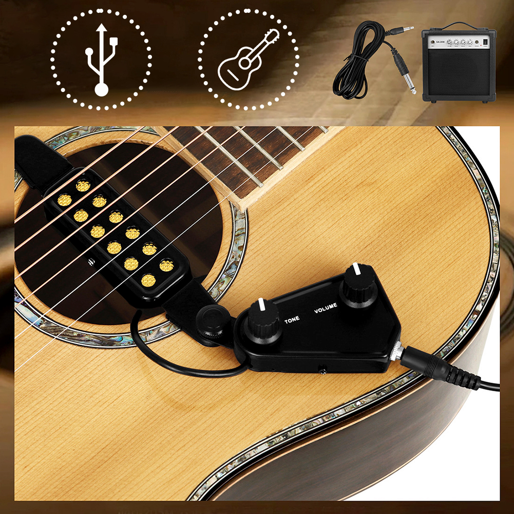 12 Hole Acoustic Guitar Pickup with Cable Guitar Magnetic Transducer Adjustable Tone Volume Guitar Parts & Accessories