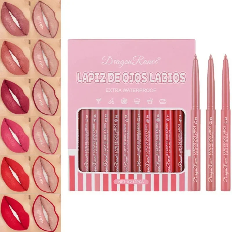 Cameo Brown Lip Stick Lipliner Pencil 12-color Set Draw Outline The Lip Line Pen Matte Long-lasting Lipstick Pink Velvet Makeup 240621