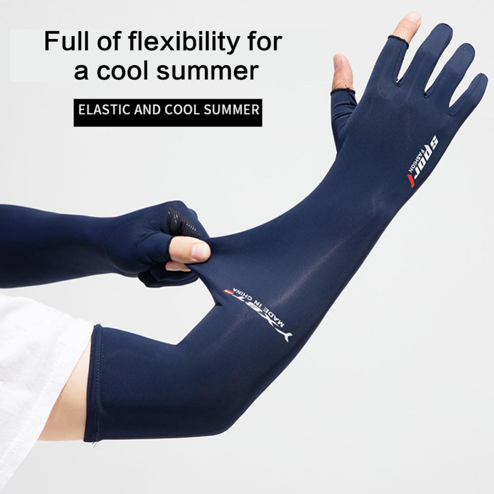 Sunscreen Gloves Men's Arm Guard Sleeves Summer Ice Silk Sleeves Driving Riding Non-slip Fishing Ice Sleeves Half-finger Gloves