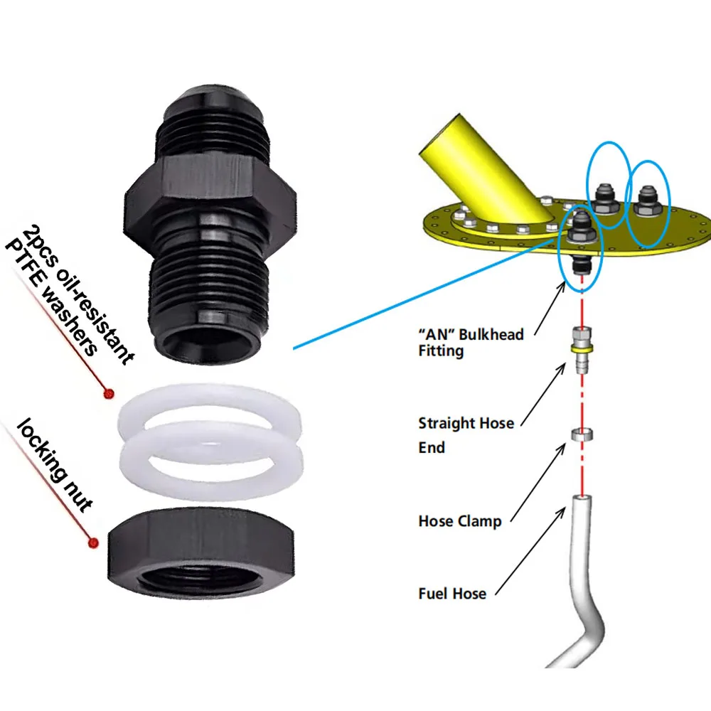 AN6 AN8 AN10 Accessories Black Fuel Cell Bulkhead Adapter Fitting