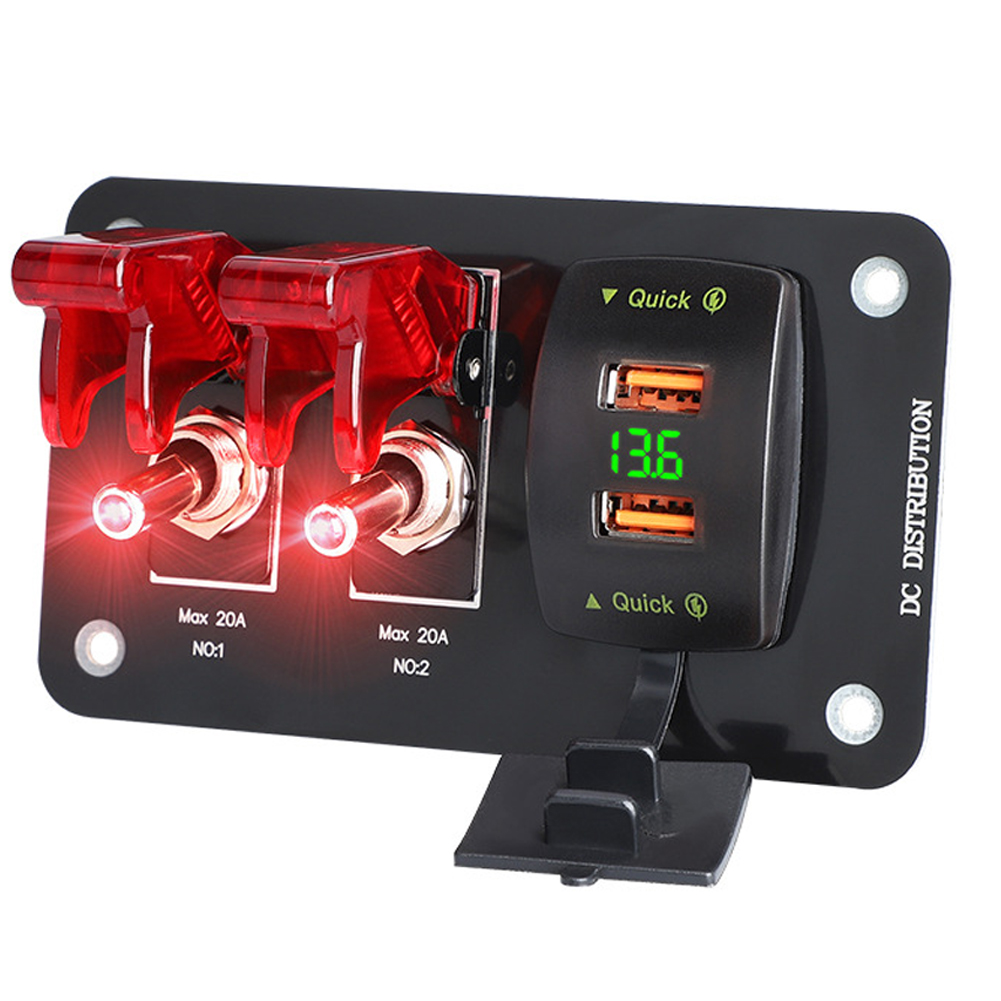 36W QC 3 Gang Heavy Duty Rocker Toggle Switch Panel 12V 20A Red Cover ON/Off 2Pin Automotive Car Marine Boat RV Camper Pre-Wired