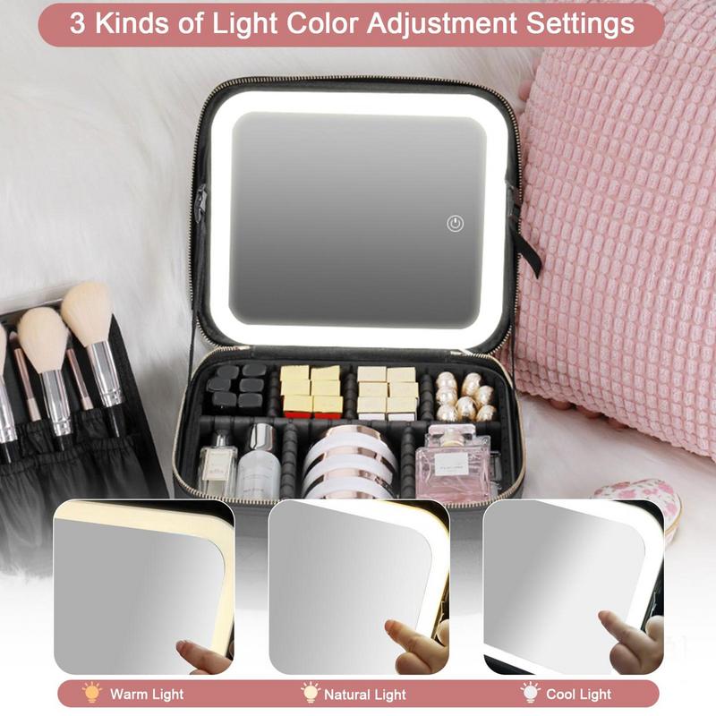 Smart LED Makeup Bag With Mirror Luminous Make up Organizer Waterproof PU Leather Travel Cosmetic Case Birthday Christmas Gifts ca78a