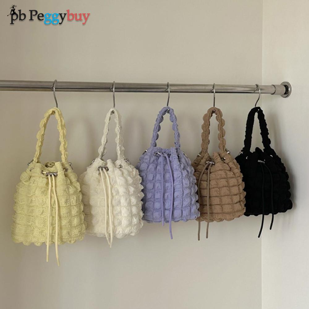 Sling Pleated Quilted Ladies Bag Soft Cloud Tote Bag Solid Color Versatile Drawstring for Party Travel Work smile