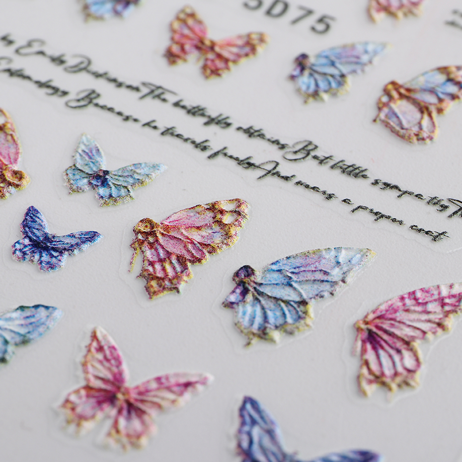 Holographics Gradient Colorful 5D Butterfly Nail Art Stickers Adhesive Sliders DIY Nail Transfer Decals Foils Wraps Decoration